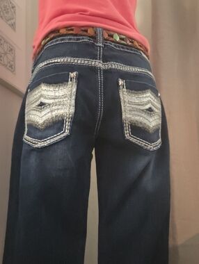 VTG Low Rise Boot Cut Jeans- Triple Stiched Leg, Metallic Stitched Pockets